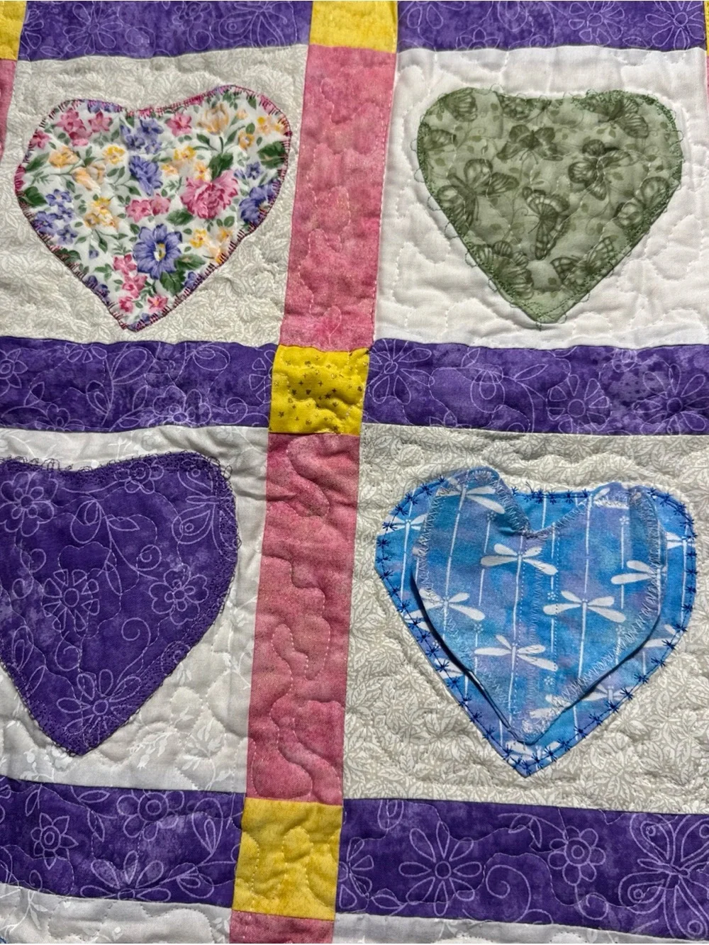 Handmade Heart Patchwork Quilt  Multicolor Baby Girl Nursery cottagecore 43”x36”
